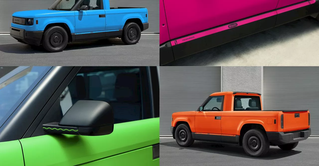 wrap crayola - ilustrasi berita Truk Listrik Slate Tampil Ceria dengan Wrap Crayola Warna Ikonik